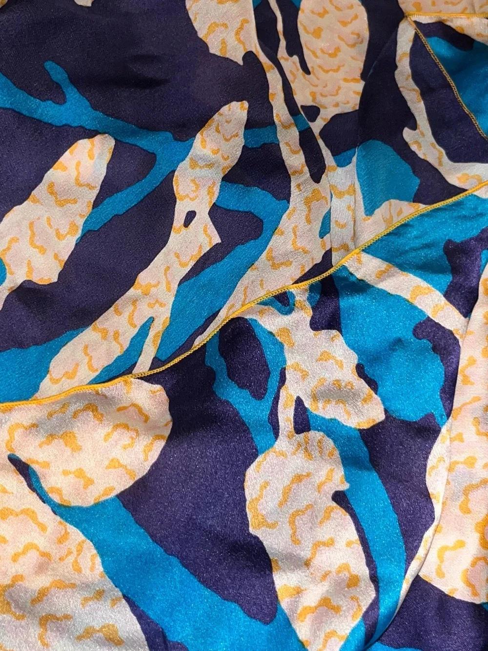 Shanghai Tang Blue Aqua Yellow Silk Scarf